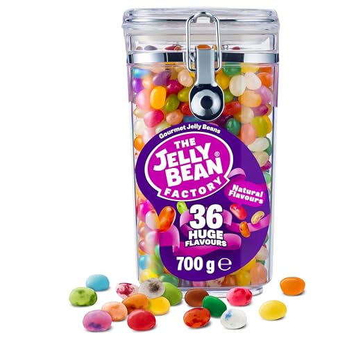 The Jelly Bean Factory - 36 Gourmet Flavours im Glas - Großpackung: 700 g Glas - 36 Geschmacksrichtungen - 100% Vegetarisch - Süßigkeiten - Geschenk von The Jelly Bean Factory