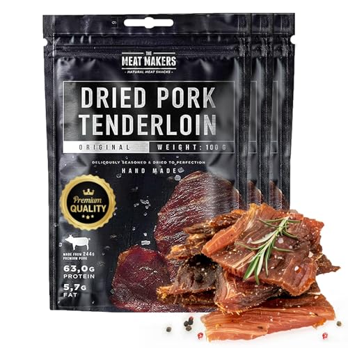 THE MEAT MAKERS - Dried Pork Tenderloin Pork Jerky 200g (2x100g) - Trockenfleisch Für Menschen, Trocken Fleisch Schweinefleisch Schweine Jerky Snack. Hervorragende Alternative zum Beef Jerky Snack. von The Meat Makers