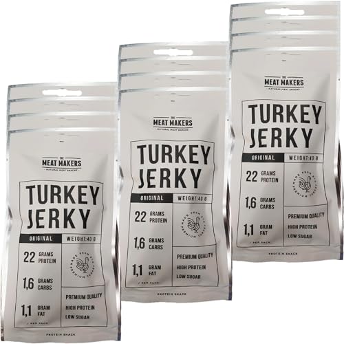 THE MEAT MAKERS High Protein Snack Original Turkey Jerky Sport Snack 480g (12x40g) High Protein Meat Snacks - Kalorienarme Snacks Trockenfleisch für Menschen Putenfleisch Pute Fleisch Snack von The Meat Makers