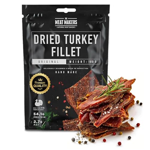 THE MEAT MAKERS – Original Dried Turkey Fillet 100g - Getrocknetes Putenfilet, Getrocknete Putenfleisch, Hoher Proteingehalt Fleisch Snack. Ideal für Sport, Picknicks, Unterwegs, im Büro von The Meat Makers