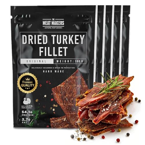 THE MEAT MAKERS – Original Dried Turkey Fillet 500g - Getrocknetes Putenfilet, Getrocknete Putenfleisch, Hoher Proteingehalt Fleisch Snack. Ideal für Sport, Picknicks, Unterwegs, im Büro von The Meat Makers