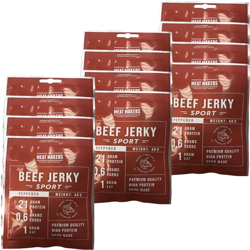 The Meat Makers Peppered Beef Jerky Steak (500g) - Getrocknetes Rindersteak Proteinreiches Rindfleisch Dörrfleisch Trockenfleisch Für Menschen Trocken Fleisch Beef Jerky Snack. von The Meat Makers