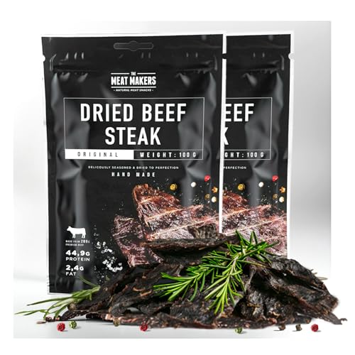 The Meat Makers Original Beef Jerky Steak (200g) - Getrocknetes Rindersteak Proteinreiches Rindfleisch Dörrfleisch Trockenfleisch Für Menschen Trocken Fleisch Beef Jerky Snack. von The Meat Makers