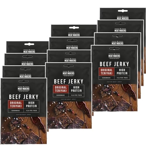 The Meat Makers - Original Teriyaki Beef Jerky Snack 300g (12x25g) - Getrocknetes Rindfleisch Beef Jerky Trocken Fleisch Trockenfleisch für Menschen von The Meat Makers