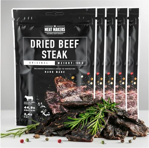 The Meat Makers Original Beef Jerky Steak (500g) - Getrocknetes Rindersteak Proteinreiches Rindfleisch Dörrfleisch Trockenfleisch Für Menschen Trocken Fleisch Beef Jerky Snack. von The Meat Makers