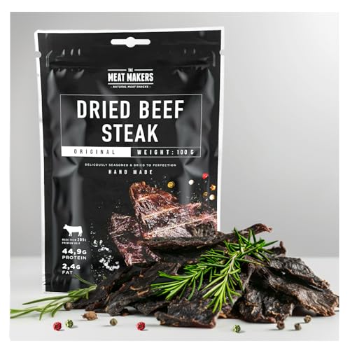 The Meat Makers Original Beef Jerky Steak 100g - Getrocknetes Rindersteak Proteinreiches Rindfleisch Dörrfleisch Trockenfleisch Für Menschen Trocken Fleisch Beef Jerky Snack von The Meat Makers