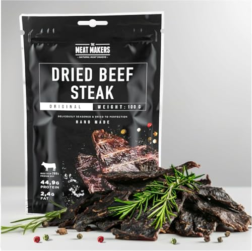 The Meat Makers Original Beef Jerky Steak 100g - Getrocknetes Rindersteak Proteinreiches Rindfleisch Dörrfleisch Trockenfleisch Für Menschen Trocken Fleisch Beef Jerky Snack von The Meat Makers