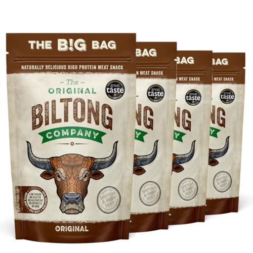 THE ORIGINAL BILTONG COMPANY - Original Biltong - Proteinreiche gesunde Snack aus britischem und irischem Rindfleisch includes Salt form Punjab Pakistan (Original, 1 kg – 4 x 250 g) von The Original Biltong Company