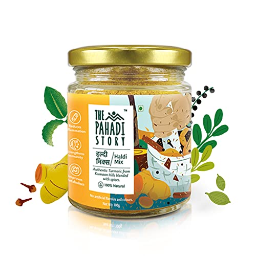 The Pahadi Story Turmeric Latte Mix 100gm, 100% Natural Haldi Doodh Mix Immunity Booster Golden Milk Powder for Rainy and Winter Season von The Pahadi Story