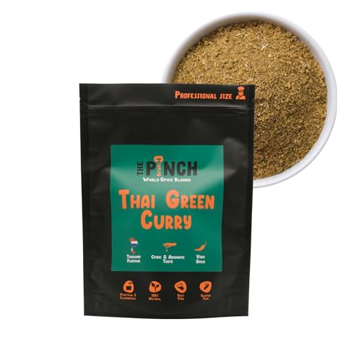 THE PINCH XL Thai Green Curry 100% Natural and Salt-Free Thai Seasoning. Ideal for healthy recipes with Chicken, Fish, Seafood, Vegetables, Noodles and Legumes. Spicy and citrus flavor. 400g package. von The Pinch