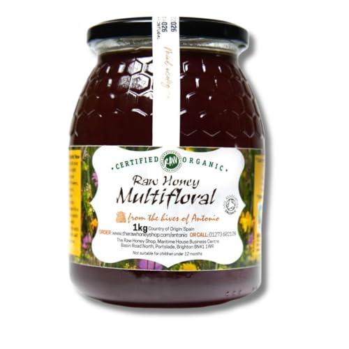 Antonio's Roh-zertifizierter Bio-Multiblumen-Honig, 1 kg/Premium-Serie, rein, antibakteriell, kaltgepresst und nicht pasteurisiert, natürlicher Honig, zertifiziert aus biologischem Anbau The Raw Honey von The Raw Honey Shop