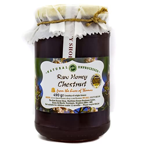 KASTANIENHONIG DER MÖNCHE VOM BERG ATHOS, Reiner griechischer Wildnishonig, Reich an Antioxidantien Mineralien, Nicht pasteurisiert, Waldhonig aus einer einzigen Herkunft, The Raw Honey Shop 490g von The Raw Honey Shop