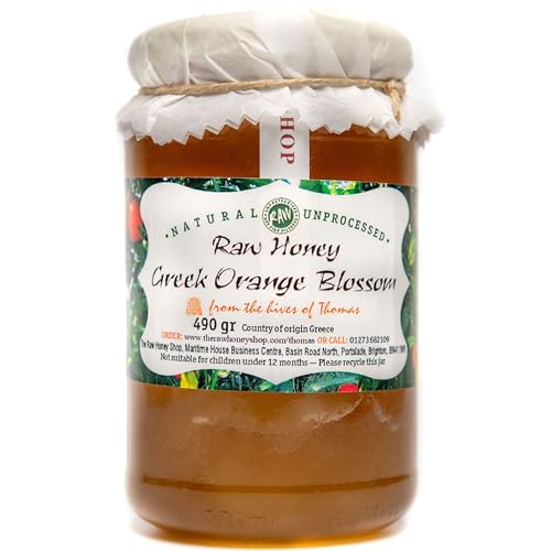 Thomas' Raw Greek Orange Blossom Honey |Pure, Unpasteurised |Single Origin |The Raw Honey Shop |(490g) von The Raw Honey Shop