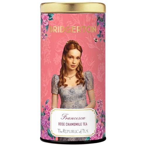 The Republic of Tea Bridgerton Francesca Rose Chamomile Tea, 36 Teebeutel in Metalldose - Fruchtiger Kamillentee mit Rosenblüten und Erdbeeraroma in eine Dose mit eleganter Bridgerton-Optik von The Republic of Tea