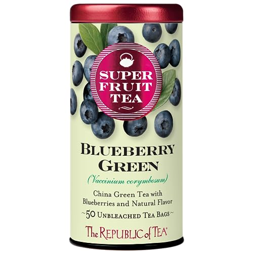 The Republic of Tea Blueberry Green Superfruit Tea, 50 Teebeutel in einer hübschen Aufbewahrungsdose - Bio-Grüntee mit antioxidativem Blaubeeraroma von The Republic of Tea