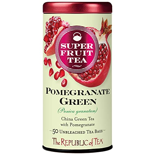 The Republic of Tea Decaf Pomegranate Green Tea, 50 Teebeutel in edler Metalldose - Entkoffeinierter Grüner Tee mit Granatapfel von The Republic of Tea