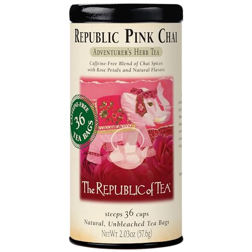 The Republic of Tea Pink Chai Herbal Tea, 36 Teebeutel in - Koffeinfreier Kräutertee mit Rosenblättern, Zimt, Kardamom, Nelken und einem Hauch Vanille und Sternanis für einen sanft-rosafarbenen Tee von The Republic of Tea