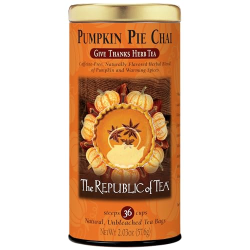 The Republic of Tea Pumpkin Pie Chai, koffeinfreier Bio-Kräutertee mit Kürbis, Zimt, Ingwer und herbstlichen Gewürzen, 36 Teebeutel in hübscher Tee-Dose, perfekt für gemütliche Momente von The Republic of Tea