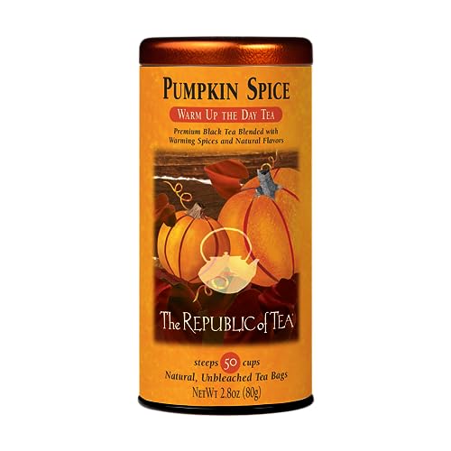 The Republic of Tea Pumpkin Spice Black Tea, 50 Teebeutel in attraktiver Metalldose - Schwarzer Tee mit Pumpkin Spice von The Republic of Tea