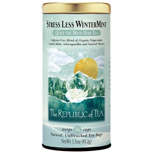 The Republic of Tea Stress Less Wintermint Tea – Kräutertee mit Pfefferminze, Zitronenmelisse & Ashwagandha, Wohltuender Entspannungstee mit natürlicher Minz- & Zitrusnote – 36 Teebeutel in Metalldose von The Republic of Tea