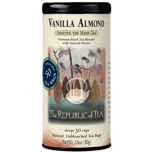 The Republic of Tea Vanilla Almond Tea – Schwarzer Tee mit natürlichem Vanille- & Mandelaroma – Hochwertiger Schwarztee mit echten Vanilleschoten & Mandelstücken – 50 Teebeutel in eleganter Metalldose von The Republic of Tea