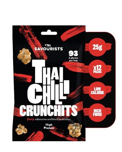 The Savourists - Crunchits Thai-Chili-Snacks – Hochprotein, vegan, gesund – Edamame & Black Bean Bites Toasted & Crunchy (12 x 25 g) von The Savourists