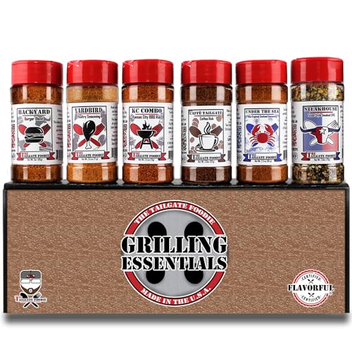 THE TAILGATE FOODIE Rare Pitmaster Gourmet Seasonings | 8-teiliges Grill-Essentials-Geschenkset | 6 geheime Wettbewerbsmischungen & Rezepte für Rippen, Schweinefleisch, Brisket, Huhn, Fisch, Steak **Tolles Valentinstagsgeschenk** von The Tailgate Foodie