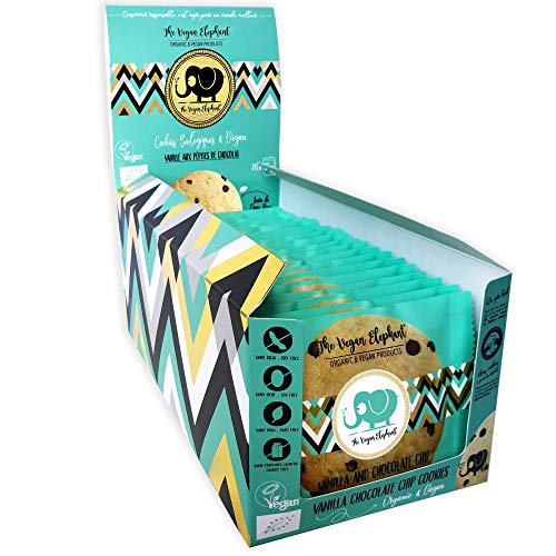 Vegan Cookies Bio Kekse: Vanille-Schokoladen Kekse. Spenderbox mit 20 Keksen, Einzeln Verpackt in Papiertüten (700G) von The Vegan Elephant