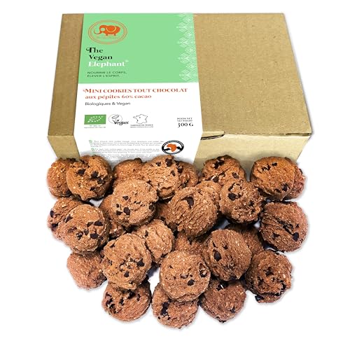 Vegan Mini Cookies Bio Doppelte-Schokoladen Kekse, 100% Biologisch, Palmöl-Frei & GVO-Frei, Handgefertigt aus Hochwertigen Zutaten. 300g von The Vegan Elephant