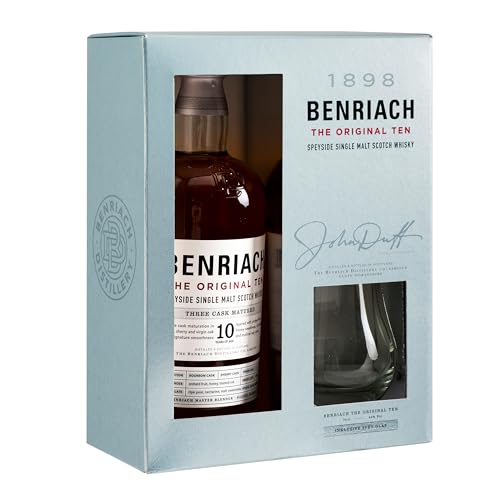 Benriach 10 Jahre - Speyside Single Malt Scotch Whisky - In einer edlen Geschenkpackung inklusive Spey Glas - Vielschichtig Aromen von Obst und süßem Malz - 0.7L/43% Vol. von BenRiach