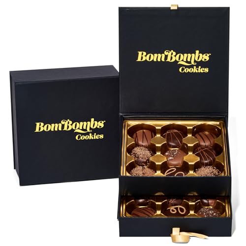 BomBombs in Schokolade getauchte Gourmet-Kekse, 18 Stück als Geschenkbox, mit Milchschokolade, Zartbitter und weißer Schokolade ummantelte Cookies, von Thoughtfully