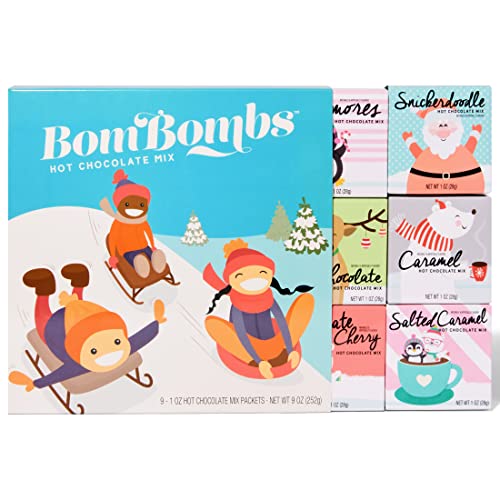 Thoughtfully Bombombs - weihnachtliches heiße Schokolade Geschenk-Set - 9 heiße Kakao-Packungen - salted Karamell, Lebkuchen, S'Mores, Pfefferminze von Thoughtfully