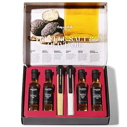 Thoughtfully Gourmet, Gourmet-Trüffelsalz- und Olivenöl-Geschenkset, enthält 4 erstklassige extra natives Olivenöl und 2 Trüffelsalze mit echten Trüffeln, Set aus 6 Produkten von Thoughtfully