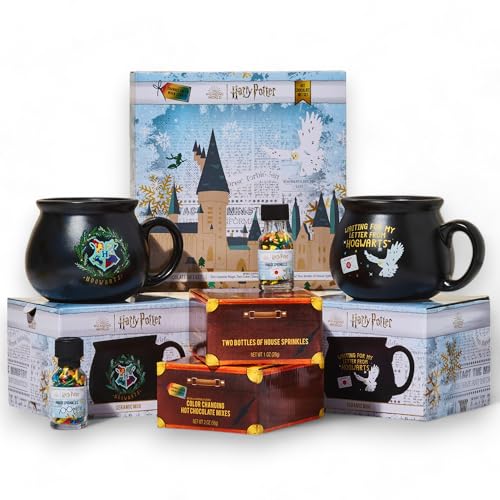 Thoughtfully Harry Potter Tasse mit heißer Schokolade, inklusive 2 farbwechselnden heißen Schokoladenmischungen, 2 Hausstreuseln und 2 Kesselbecher, offiziell lizenziert, Harry-Potter-Kollektion von Thoughtfully