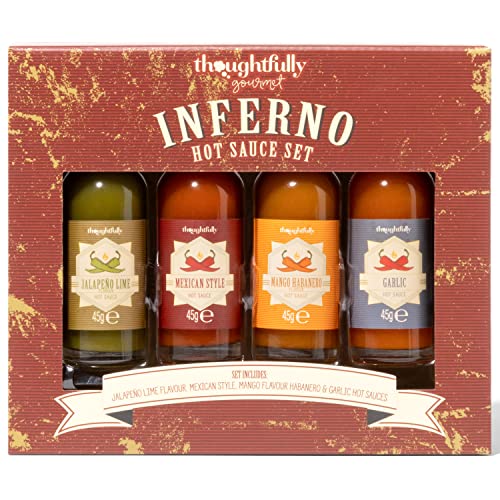 Thoughtfully - Inferno Hot Sauce Geschenkset - Saucen-Set Mit 4 Chili-Saucen - Verschiedene Schärfegrade - perfektes Geschenk für BBQ Fans von Modern Gourmet Foods