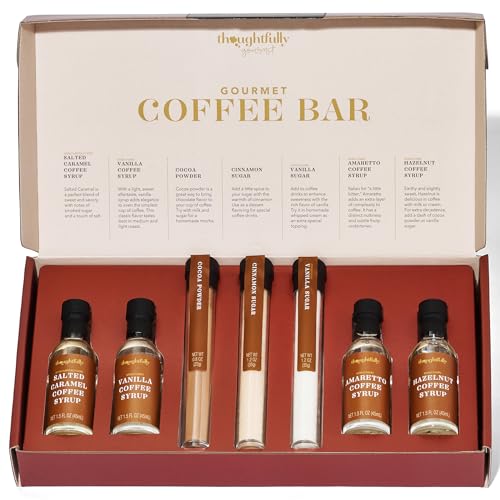 Thoughtfully - Kaffee-Therapie Geschenk-Set - Inkl. 4 x 68 ml Kaffee-Sirup, Vanillezucker, Zimt-Zucker & Kakaopulver von Thoughtfully