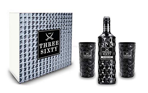 Three Sixty Set Geschenkset - Three Sixty Black Vodka 1L (42% Vol) + 2x Black Gläser eckig von THREE SIXTY