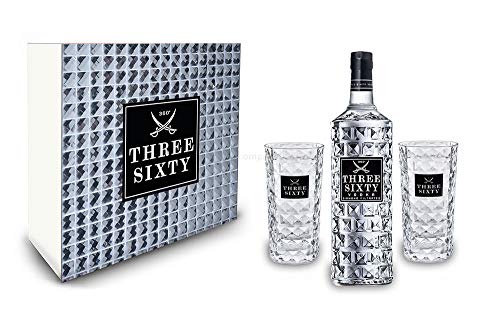 Three Sixty Set Geschenkset - Three Sixty Vodka 1L (37,5% Vol) + 2x Gläser eckig von Three Sixty