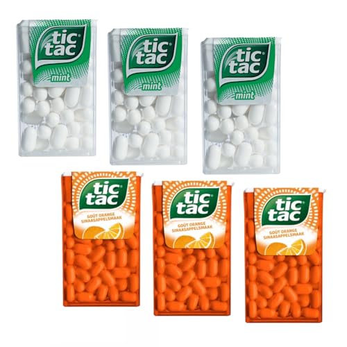 Tic Tac® | Tic Tac Orange und Tic Tac Mint | Bonbons mit Orangengeschmack, Bonbons mit Minzgeschmack – (3 + 3) von Tic Tac