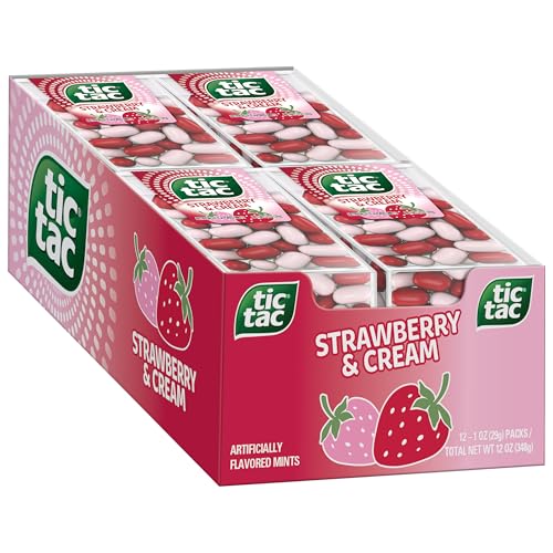 Tic Tac, Erdbeer- und Sahnegeschmack, Erfrischung für unterwegs, Osterkorbfüller, je 28 ml, Großpackung 12 Stück von Tic Tac