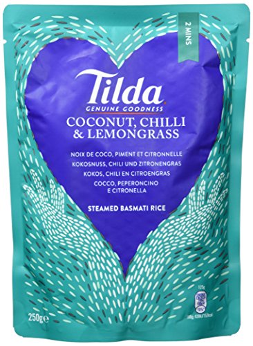 Tilda Basmati Steamed Kokos, Chili & Zitronengras 1er Pack (1x250g), Express Reis, Fertig Reis, Mikrowellen Reis, Langkorn Reis von Tilda