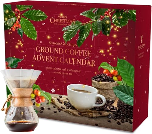 Kaffee-Adventskalender 2024-24 Premium Gourmet-Kaffee Gemahlene Bohnen Verschiedenen Geschmacksrichtungen Geschenke Für Kaffee-Liebhaber Männer Frauen Einzigartige Adventskalender von Tilz