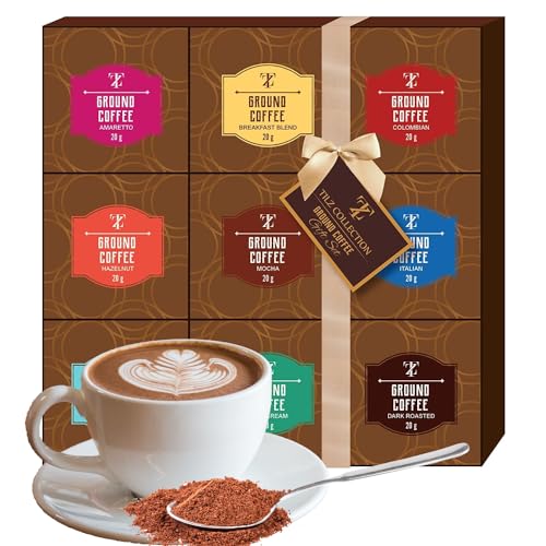 Kaffee Geschenk-Set 9 Verschiedene Gemahlener Kaffeespezialitäten Inklusive Amaretto Haselnuss Italienisches Weihnachts Geburtstags Kaffee Geschenkset Für Damen Und Herren Überall Aufbrühen von Tilz