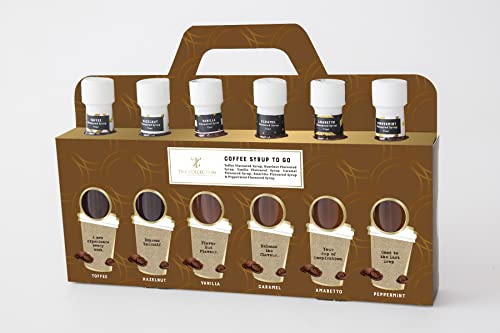 Premium-Kaffee-Sirup-Geschenk-Set 6 x 75ml Assortierte Aromatisiert Einschließlich Vanille Karamell Toffee Haselnuss Amaretto Pfefferminz Kaffee-Liebhaber von Tilz