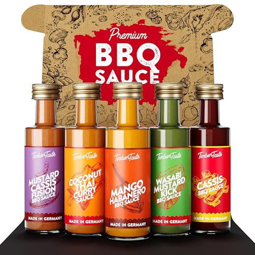 TIMBER TASTE® BBQ Sauce Geschenkset [5 x 40 ml] | Colour BBQ Sauce Set | Leckere Soßen Geschenkbox | Geschenke für Männer & Frauen | Gewürzgläser Geschenkset Geburtstag | Mitbringsel als Gastgeschenk von Timber Taste