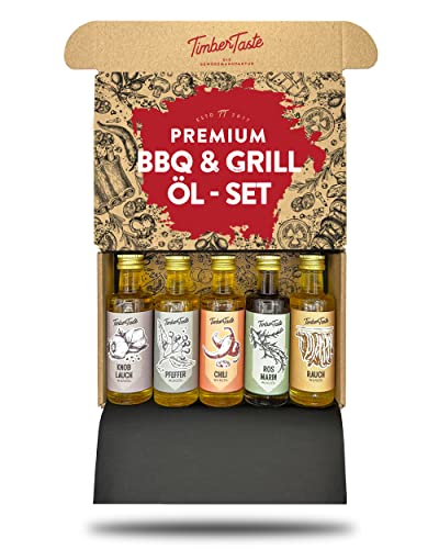 TIMBER TASTE® Öl Geschenkset Männer & Frauen [BBQ - 5x40ml] - 5 erlesene Essige & Speiseöle - Kochbox Koch Set - Geschenkideen für Männer & Frauen - Geschenk Gewürzset zum Kochen für Ihn & Sie von Timber Taste