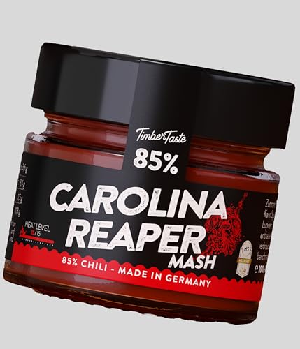 TIMBER TASTE® Premium Chili Sauce Carolina Reaper [100ml] - 85% Pure Carolina Reaper Chili - Extrem Scharfe Chili Hot Sauce - Gourmet Sauce für Grillen & BBQ - Feurige Gewürzsauce von Timber Taste