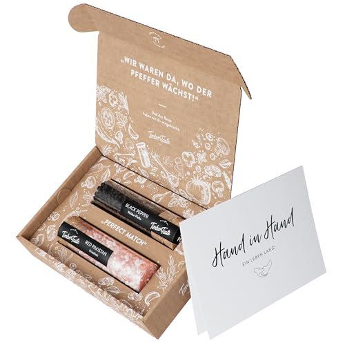 TIMBER TASTE® Salz & Pfeffer Hochzeitsgeschenk Set - Hochzeitsgeschenke für Brautpaar - Geschenk Hochzeit mit Rosa Kristallsalz & Pfeffer - Personalisiertes Hochzeitsgeschenk - Edles Hochzeitsgeschenk von Timber Taste