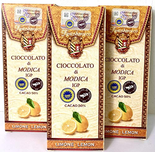 Original Modica Schokolade IGP aus Sizilien verfeinert mit Zitronen (3x 100gr) von Tipicobarocco