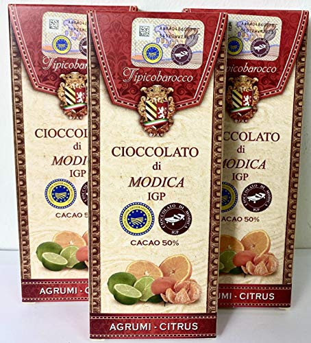 Original Modica Schokolade aus Sizilien verfeinert mit Zitrusfrüchten (3x 100gr) von Tipicobarocco